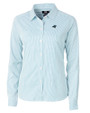 Carolina Panthers Cutter & Buck Versatech Pinstripe Stretch Womens Long Sleeve Dress Shirt Atlas Light Blue Mannequin