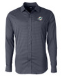 Miami Dolphins Cutter & Buck Versatech Geo Dobby Stretch Mens Long Sleeve Dress Shirt Liberty Navy Mannequin