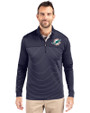 Miami Dolphins Cutter & Buck Traverse Stretch Eco Stripe Quarter Zip Mens Big and Tall Pullover Liberty Navy Front