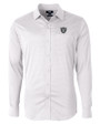 Las Vegas Raiders Cutter & Buck Versatech Geo Dobby Stretch Mens Big and Tall Long Sleeve Dress Shirt White/Black Mannequin