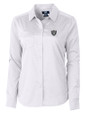 Las Vegas Raiders Cutter & Buck Versatech Geo Dobby Stretch Womens Long Sleeve Dress Shirt White/Black Mannequin