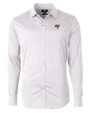 Tampa Bay Buccaneers Cutter & Buck Versatech Geo Dobby Stretch Mens Long Sleeve Dress Shirt White/Black Mannequin
