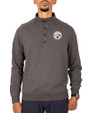 Pittsburgh Steelers Cutter & Buck Saturday Cotton Blend Mens Big and Tall  Mock Pullover Sweatshirt Charcoal Heather Front