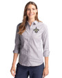 New Orleans Saints Cutter & Buck Stretch Oxford Stripe Womens Long Sleeve Dress Shirt Charcoal Front