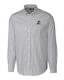 Miami Marlins Cutter & Buck Stretch Oxford Stripe Mens Long Sleeve Dress Shirt Charcoal Mannequin
