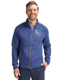 Kansas City Royals Cutter & Buck Mainsail Sweater-Knit Mens Full Zip Jacket Tour Blue Heather Front