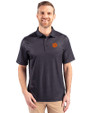 Clemson Tigers Cutter & Buck Pike Double Dot Print Stretch Mens Big and Tall Polo Black Front
