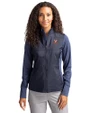 Virginia Cavaliers Cutter & Buck Stealth Hybrid Quilted Womens Full Zip Windbreaker Jacket Liberty Navy Front