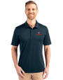 Illinois Fighting Illini Cutter & Buck Prospect Eco Textured Stretch Recycled Mens Short Sleeve Polo Navy Blue Front