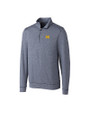 Michigan Wolverines Cutter & Buck Shoreline Heathered Quarter Zip Mens Big and Tall Pullover Liberty Navy Heather Mannequin
