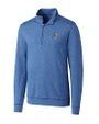 Kansas Jayhawks Cutter & Buck Shoreline Heathered Quarter Zip Mens Big and Tall Pullover Tour Blue Heather Mannequin
