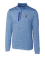 Kansas Jayhawks Cutter & Buck Stealth Heathered Quarter Zip Mens Pullover Tour Blue Mannequin