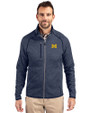 Michigan Wolverines Cutter & Buck Mainsail Sweater-Knit Mens Full Zip Jacket Liberty Navy Heather Front