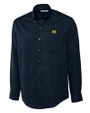 Michigan Wolverines Cutter & Buck Epic Easy Care Fine Twill Mens Long Sleeve Dress Shirt Navy Blue Mannequin