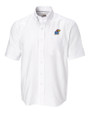 Kansas Jayhawks Cutter & Buck Epic Easy Care Nailshead Mens Short Sleeve Dress Shirt White Mannequin