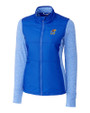 Kansas Jayhawks Cutter & Buck Stealth Hybrid Quilted Womens Full Zip Windbreaker Jacket Chelan Blue Mannequin