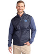 North Carolina Tar Heels Cutter & Buck Stealth Hybrid Quilted Mens Big and Tall Full Zip Windbreaker Jacket Liberty Navy Front