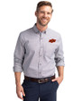 Oklahoma State Cowboys Cutter & Buck Stretch Oxford Mens Big and Tall Long Sleeve Dress Shirt Charcoal Front
