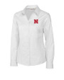 Nebraska Cornhuskers Cutter & Buck Epic Easy Care Fine Twill Womens Long Sleeve Dress Shirt White Mannequin