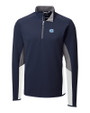 North Carolina Tar Heels Cutter & Buck Traverse Colorblock Stretch Quarter Zip Mens Pullover Liberty Navy Mannequin
