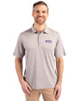TCU Horned Frogs Cutter & Buck Forge Pencil Stripe Stretch Mens Polo Polished Medium Gray Front