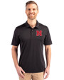 Nebraska Cornhuskers Cutter & Buck Prospect Eco Textured Stretch Recycled Mens Short Sleeve Polo Black Front