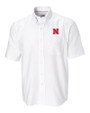 Nebraska Cornhuskers Cutter & Buck Epic Easy Care Nailshead Mens Short Sleeve Dress Shirt White Mannequin