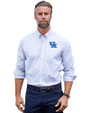 Kentucky Wildcats Cutter & Buck Stretch Oxford Stripe Mens Big and Tall Long Sleeve Dress Shirt French Blue Front