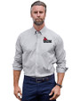 Central Missouri Mules Cutter & Buck Stretch Oxford Stripe Mens Big and Tall Long Sleeve Dress Shirt Charcoal Front