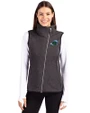Tulane Green Wave Cutter & Buck Mainsail Sweater-Knit Womens Full Zip Asymmetrical Vest Charcoal Heather Front