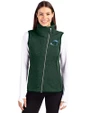 Tulane Green Wave Cutter & Buck Mainsail Sweater-Knit Womens Full Zip Asymmetrical Vest Hunter Heather Front