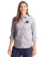 Tulane Green Wave Cutter & Buck Stretch Oxford Stripe Womens Long Sleeve Dress Shirt Charcoal Front