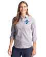 Indiana State Sycamores Cutter & Buck Stretch Oxford Stripe Womens Long Sleeve Dress Shirt Charcoal Front