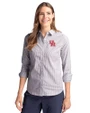 Houston Cougars Cutter & Buck Stretch Oxford Stripe Womens Long Sleeve Dress Shirt Charcoal Front
