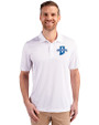 Indiana State Sycamores Cutter & Buck Prospect Eco Textured Stretch Recycled Mens Short Sleeve Polo White Front