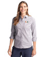 Miami Hurricanes Cutter & Buck Stretch Oxford Stripe Womens Long Sleeve Dress Shirt Charcoal Front