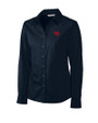 Dayton Flyers Cutter & Buck Epic Easy Care Fine Twill Womens Long Sleeve Dress Shirt Navy Blue Mannequin