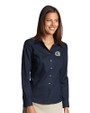 Georgetown Hoyas Cutter & Buck Epic Easy Care Fine Twill Womens Long Sleeve Dress Shirt Navy Blue Front