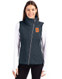 Syracuse Orange Cutter & Buck Mainsail Sweater Knit Womens Asymmetrical Vest Liberty Navy Heather Front