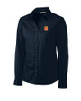 Syracuse Orange Cutter & Buck Epic Easy Care Fine Twill Womens Long Sleeve Dress Shirt Navy Blue Mannequin