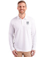 Emory Eagles Cutter & Buck Advantage Eco Tri-Blend Pique Mens Long Sleeve Polo White Front