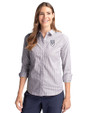 Emory Eagles Cutter & Buck Stretch Oxford Stripe Womens Long Sleeve Dress Shirt Charcoal Front