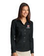 Bradley Braves Cutter & Buck Epic Easy Care Fine Twill Womens Long Sleeve Dress Shirt Black Front