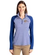 Pepperdine Waves Cutter & Buck Forge Tonal Stripe Stretch Half Zip Womens Top Tour Blue Front