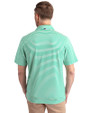 Back profile of a man wearing a Kelly Green Cutter & Buck Virtue Eco Pique Stripe Recycled Mens Polo