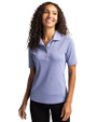 Front profile of a woman wearing a Hyacinth Cutter & Buck Virtue Eco Pique Recycled Womens Polo