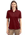 Front profile of a woman wearing a Bordeaux Cutter & Buck Virtue Eco Pique Recycled Womens Polo