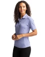 Side profile of a woman wearing a Hyacinth Cutter & Buck Virtue Eco Pique Recycled Womens Polo