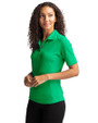 Side profile of a woman wearing a Kelly Green Cutter & Buck Virtue Eco Pique Recycled Womens Polo KG PROS_HG 1