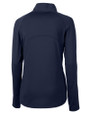 Mannequin back view of a Navy Blue Cutter & Buck Adapt Eco Knit Stretch Recycled Womens Half Zip Pullover